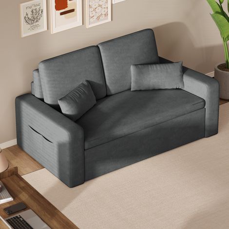 Bealife Sofas Schlafsofas Couchbett 2-Personen 2 Kissen 2 Seitentaschen Liegesessel Klappbare Räder 147 x 82 x 87 cm