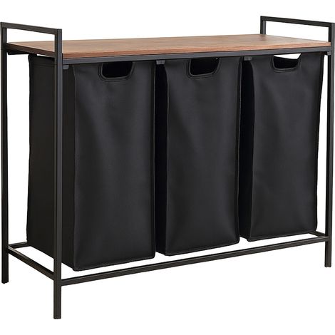 Relaxdays Wäschesammler mit 3 ausziehbaren Wäschekörben, mit Ablage, HBT 72x92,5x33 cm, Wäschekorb Metall, braun/schwarz