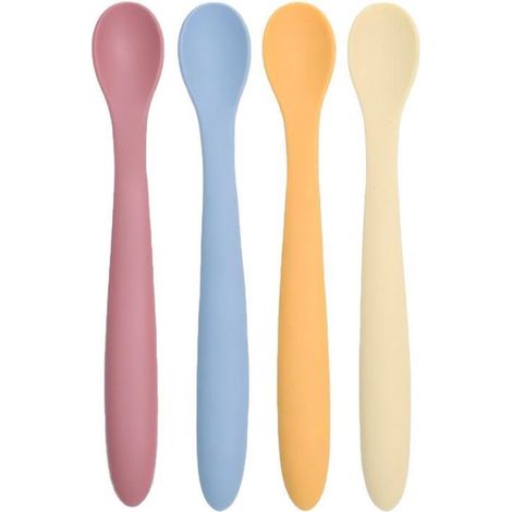 Juego de 4 cucharas de silicona: cuchara para comer，amarillo，silicona，blanco，rojo，gris (1/5)