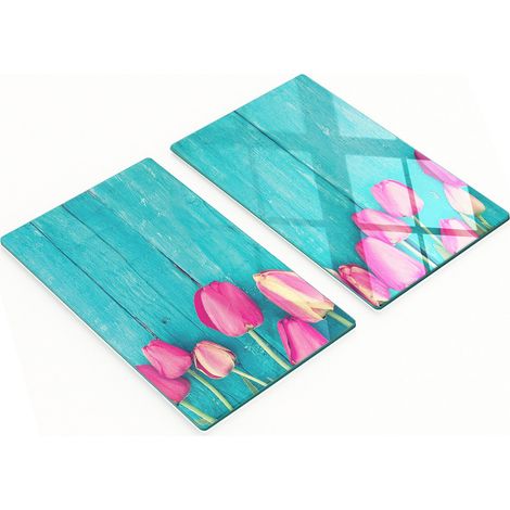 Tableros de vidrio decorativos multifuncionales con estampado de tulipanes, 2x30x52 cm.