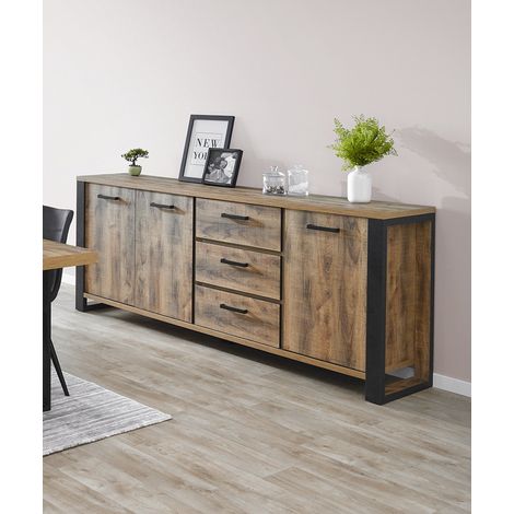 Buffet/bahut industriel 225 cm chêne/noir Nessie (1/5)