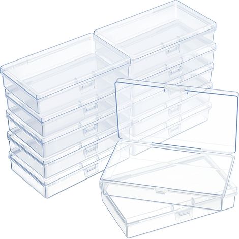 Lot de 12 boîtes de rangement en plastique transparent avec couvercle à charnière pour perles et autres objets 13,2 x 7,7 x 3 cm (1/5)