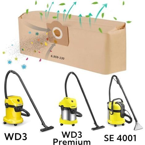 5 Staubsaugerbeutel für Kärcher, gerade Staubsaugerbeutel für Kärcher WD3/MV3/WD 3 Premium, Ersatz-Papierfilterbeutel 6.959-130.0 WD3200 WD3300 A2201/2204/2504/2554/2251/2604 (1/4)