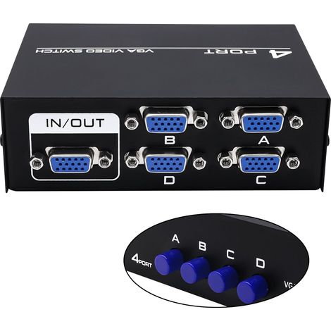 Commutateur VGA 4 en 1 Sortie Sélecteur 1080p VGA 4 Ports Répartiteur vidéo 15 broches adaptateur séparateur connecteurs femelles VGA pour PC, écran d'ordinateur, décodeur TV (1/5)