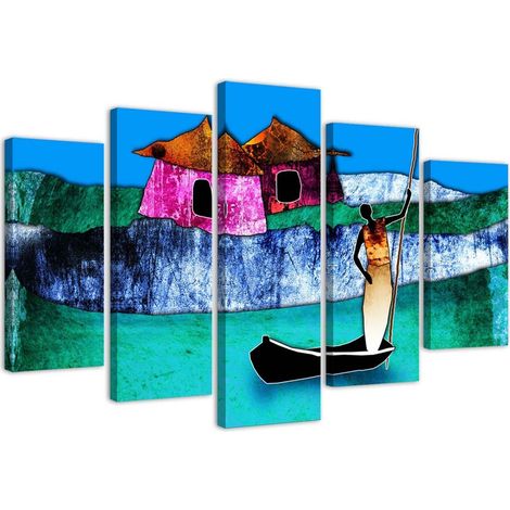Quadro su tela 5 paneli Africa colorata Natura - 200x100 (1/5)
