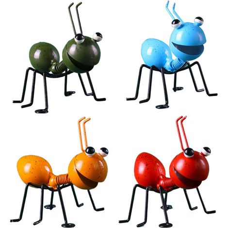 Lote de 4 adornos decorativos en metal multicolores en forma de cuatro, suspendidos en la pared, en la pelousa o en la casa. (1/5)