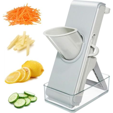 Küchenmandoline, multifunktionaler Gemüseschneider, manueller Gemüseschneider mit Behälter, faltbarer Gemüseschneider für Julienne, Pommes frites, Karotten, Zwiebeln und Obst
