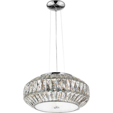Merano Clarksville Plafonnier suspendu à 6 lampes en cristal clair, verre blanc, aluminium chromé G9
