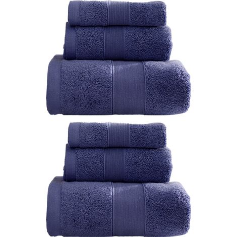 Ensemble de 6 serviettes de bain en coton  2 serviettes de bain, 2 serviettes pour les mains, 2 gants de toilette. Doux et absorbants, bleus.