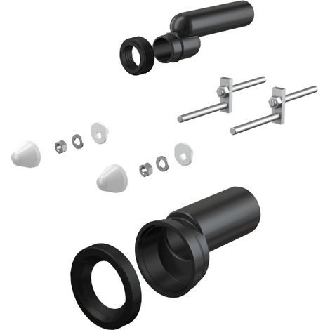 Kit di raccordo per WC sospeso con aste filettate, eccentrico 25 mm, DN 90, lunghezza 215 mm, PE, bianco (1/2)