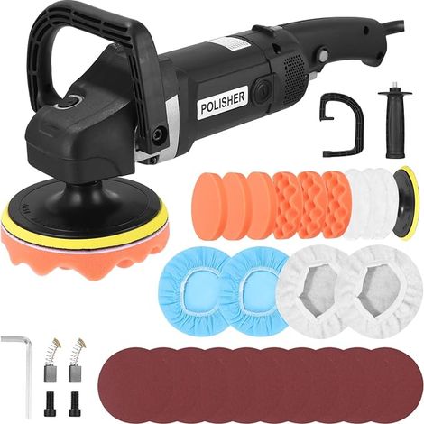 Car Polisher 1600W 8 Variable Speed 24 Pieces with 180mm Polishing Pad, Removable D Handle and Side Handle, for Waxing and Polishing Cars (1/5)