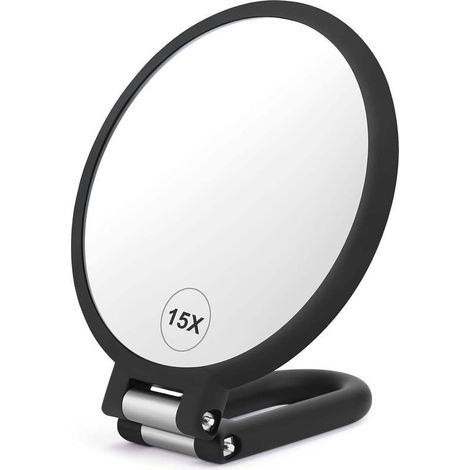 Miroir grossissant double face, grossissement 1X 15X, miroir de voyage pliable, réglable et rotatif, pour maquillage, coiffeuse (1/5)