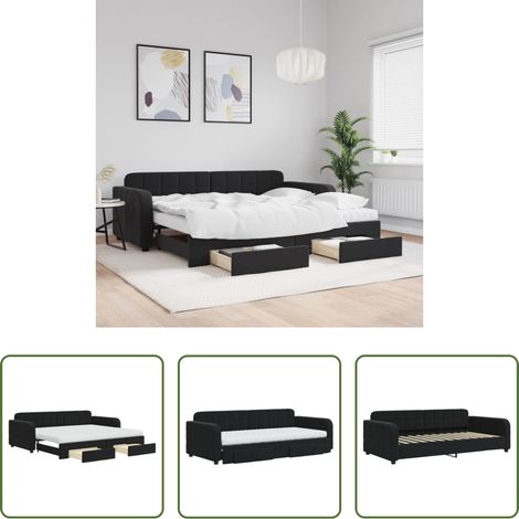 vidaXL Sofa und Bett - Tagesbett Ausziehbar mit Schubladen Schwarz 90x200 cm Samt (1/5)