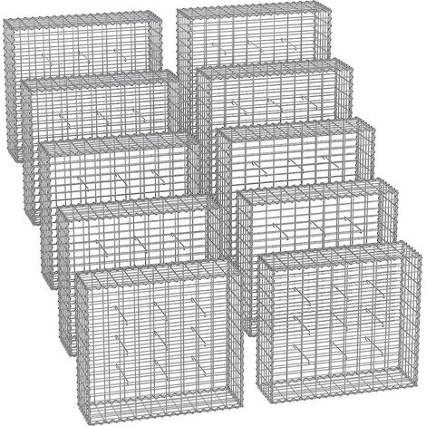 Lot de 10 gabions en métal pour décoration de jardin 90 x 100 x 30 cm maille 5 x 10 cm en acier galvanisé argent (1/2)