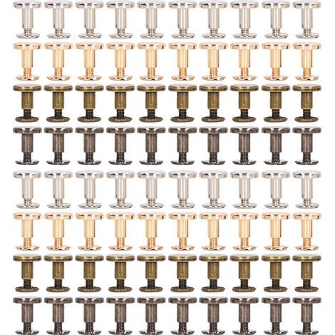 80 Vis de reliure Chicago 9,5x8mm en métal haute dureté pour artisanat cuir imitation DIY, surfaces lisses (1/5)