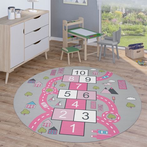 Paco Home Alfombra Infantil Redonda Habitación Infantil Alfombra Juego Carreteras Moderna Pink, Ø 200 cm redon (1/5)