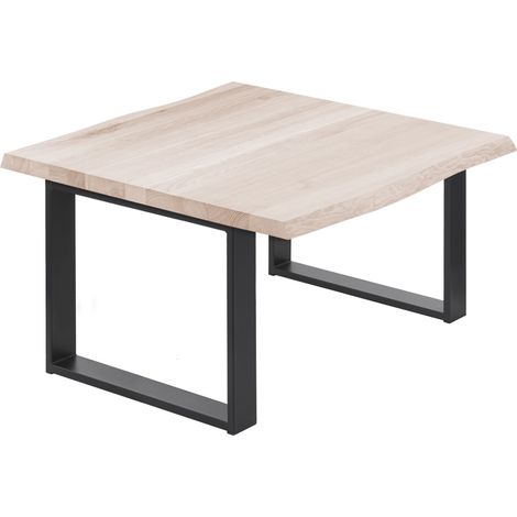 LAMO Manufaktur Esstisch Küchentisch, mit Baumkante 60x60x47 cm (AxBxH), Modern, Roh / Schwarz, LKB-01-A-001-9005M