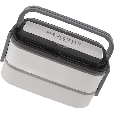 Doppellagige Bento-Box mit Fächern, Edelstahl 316, tragbare Lunchbox mit Besteck für Arbeit, Schule und Büro, 1400 ml, Weiß (1/5)