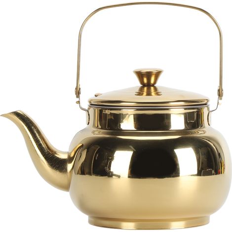 Théière en acier inoxydable avec infuseur pour la maison, le restaurant ou l'hôtel, couleur or, 1,5 L, finition brillante.