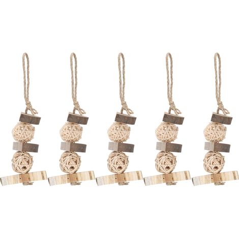 Lot de 5 jouets à mâcher en bois, balle en rotin suspendue, ficelle à mâcher pour perroquets et oiseaux (1/5)