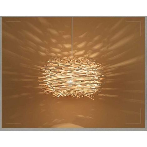Suspension Led Lustre En Rotin Tissé à La Main Abat-Jour RéTro CréAtif Nid D'Oiseau Lustre Tissé E27 Hauteur RéGlable Pour Café Bar Salon Salon De Thé Lustre,30cm,Beige (1/5)