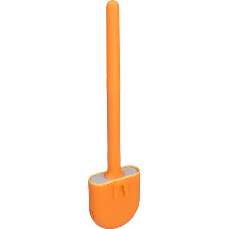 Wandmontierter WC-Bürstenhalter mit Abtropffläche, runder Sockel, leuchtend orangefarbener, abnehmbarer Bürstenkopf, lückenlose Reinigung, abnehmbarer Griff (1/5)