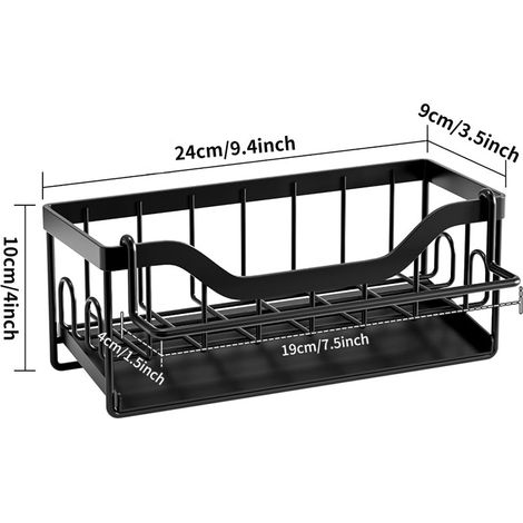 Organisateur Evier Cuisine,Porte Eponge Evier Cuisine avec Vidange Automatique,Rangement Eponge Evier Cuisine,Organisateur d'évier,Repose Eponge,Support Eponge évier en Acier Inoxydable,Noir