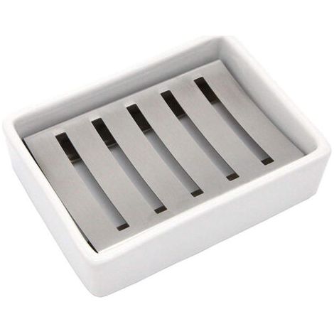 Seifenschale aus SUS304 Edelstahl Keramik Doppel Schicht Seifenhalter Duschablage Seifenbox für Bad und Dusche (1/5)