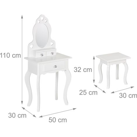 Toeletta per bambini con specchio 75 x 40 x 130 cm 3 cassetti design fiabesco in legno bianco 130013876