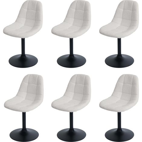 [NON UTILIZZATO] Set 6x sedie da pranzo HHG-842, poltroncina da cucina girevole, acciaio Stoffa/tessuto bouclé (450g/m²), avorio