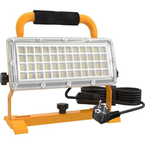 Projecteur de chantier LED,6500LM 85-277v Lampe de travail avec câble de 3m,fiche et interrupteur, 5000K Projecteur de travail LED portable,lampe de chantier étanche IP67 pour atelier (1/5)