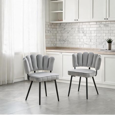 Paire de chaises scandinaves en velours gris clair en tissu métal (1/5)