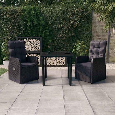 vidaXL Juego de comedor de jardín 3 piezas con cojines negro (1/4)