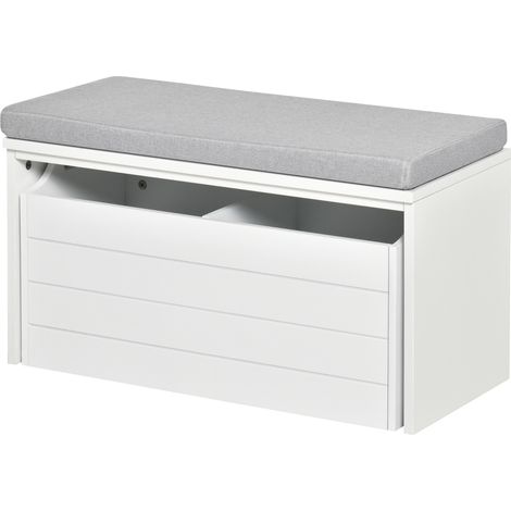Banc Coffre Rangement Chaussures Avec Coussin Gris MDF Blanc Double Compartiment pour Entree (1/5)
