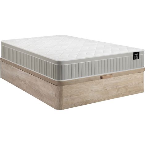 Set 140 x 190 cm rete letto contenitore naturale chiaro + materasso in schiuma e gel memory 7 zone sp 22cm - SOMIRA di YSMÉE