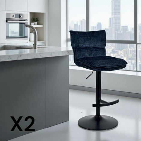 Tabouret de bar réglable en tissu bleu nuit (lot de 2) IENA