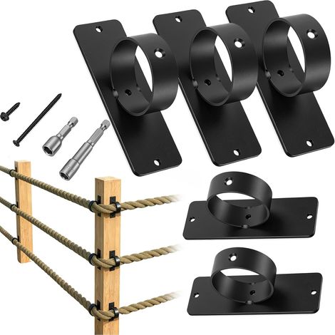 Rope Brackets, 5 Piece Fixing Kit Bracket Rings and Brackets for Fences Stairs Deck Guards and Handrails Wall Hardware for Easy Installation (1/5)