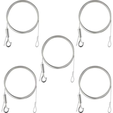 Câble en Acier Inoxydable 5 Pcs x 2M Fil Suspension en Acier Inoxydable Charge Maximale 30kg Boucle de Câble avec Anneaux Crochet pour Cadre Photo Rideaux Lumières (1/5)