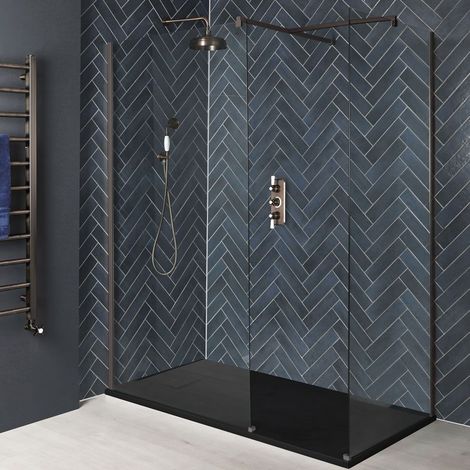 Hudson Reed Augusta - Douche Italienne d’Angle avec Receveur à Effet Texturé Graphite 170 x 80cm – Bronze Mat