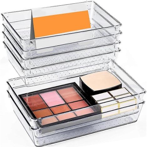 Set mit 6 transparenten Aufbewahrungsboxen, Schubladeneinsätzen mit rutschfesten Pads (1/5)