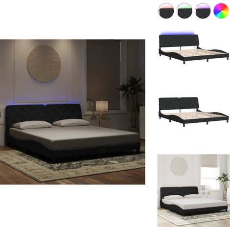 Cadre de lit avec LED sans matelas noir 180x200 cm velours - Lit Design - Cadre Lit Velours - Éclairage Led - Tête De Lit Rembourrée - Lit Double (1/5)