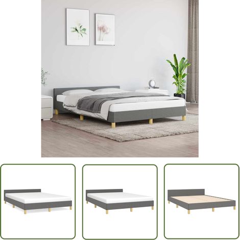 The Living Store Cadre de lit sans matelas gris foncé 140x200 cm tissu - Cadre De Lit - Lit Double - Literie - Meuble Chambre - Design Moderne (1/5)