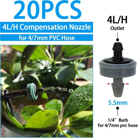 (O-4L-20PCS) Arroseur goutte-à-goutte pour serre et jardin, diffuseur de brume réglable, piquet, buse rotative à micro-pulvérisation (1/5)