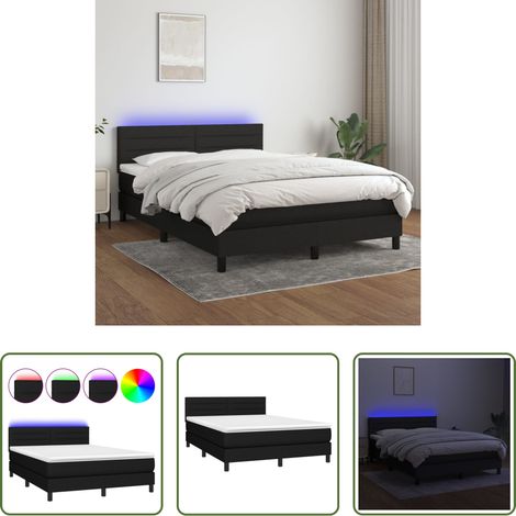 vidaXL Bande LED - Sommier à lattes de lit avec matelas LED Noir 140x190 cm Tissu (1/5)