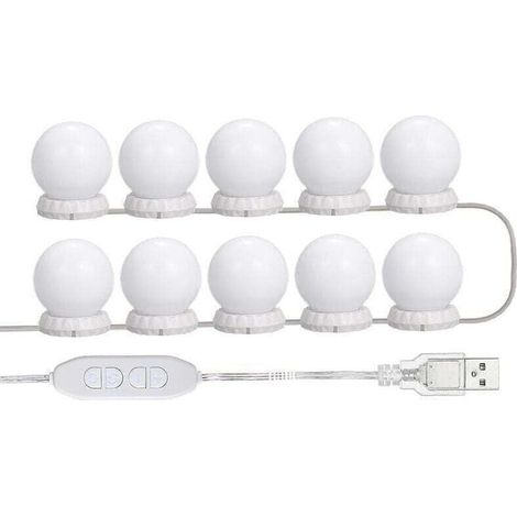Kit D'Eclairage Miroir Led Pour Coiffeuse, Avec 10 Ampoules Reglables, 10 Luminosite Et 3 Modes D'Eclairage, Type Usb, Blanc - Blanc (1/5)
