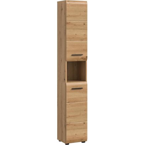 Ice armoire haute pour salle de bain 2 portes, 1 étagère chêne décor. (1/5)