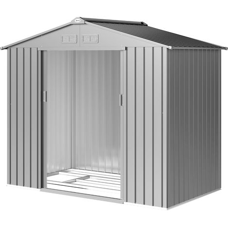 Abri de Jardin 2,42 m² - Remise pour Outils avec Kit de Fondation - Cabanon Porte Verrouillable - Tôle d'Acier Gris (1/5)