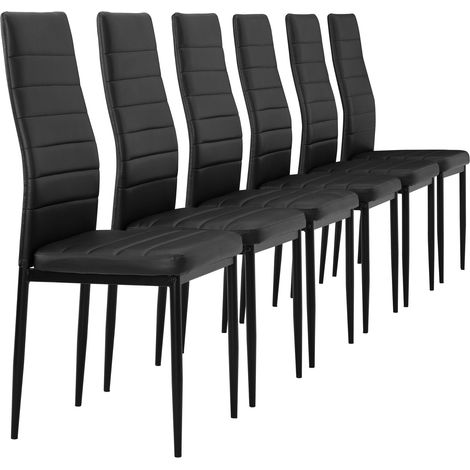 6 x sillas de cocina comedor con tapizado de cuero sintético negro 030000287