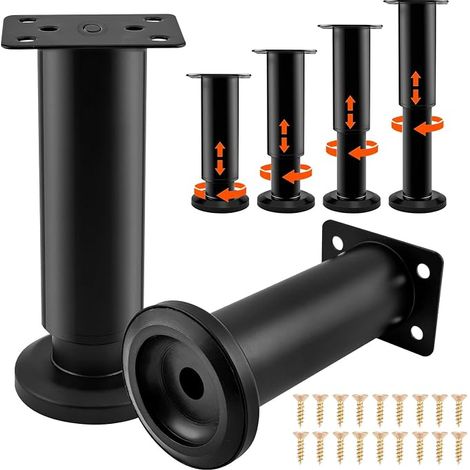 Set of 4 Furniture Legs Adjustable Height 18-30 cm Black for Cupboards, Sofa, Table, Bed, Dresser, Sofa (1/5)