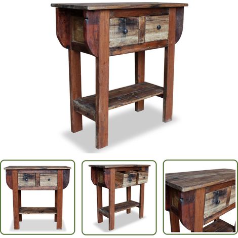 The Living Store Table console bois de récupération mélangé 80x35x80 cm - Table Basse - Table D'appoint - Meubles Rustiques - Table Console Bois - Table Avec Tiroir (1/5)